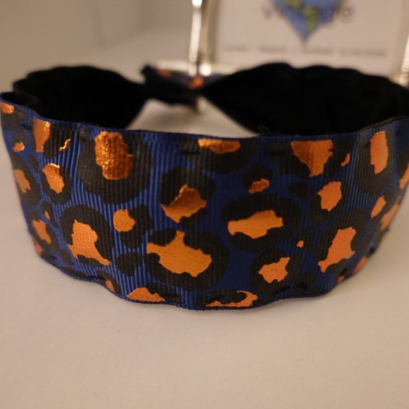Leopard Print Grosgrain Velvet Lined Headband (Red, Blue or Khaki) - Picture 6 of 7